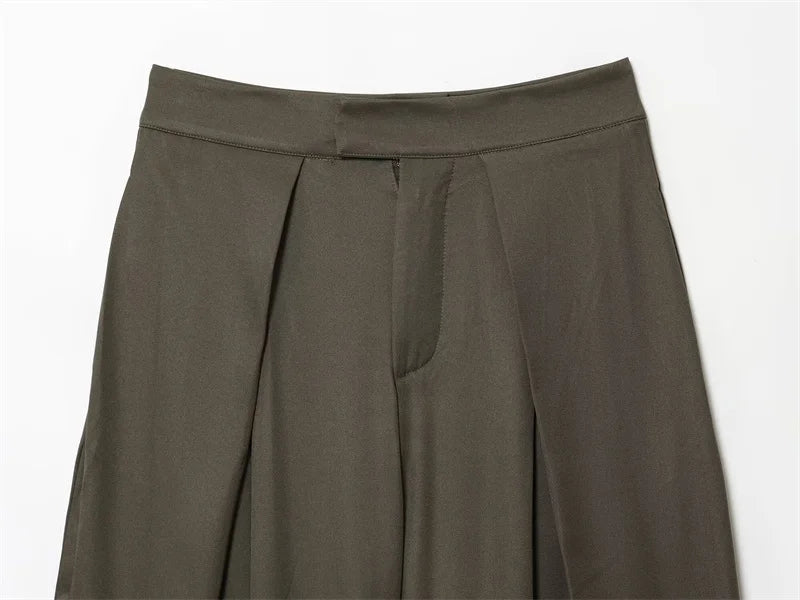 Women's Long Pants 2025 Autumn New Arrivals Military Green Pleated Loose Wide-Leg Pants Casual Fashion Stylish and Versatile