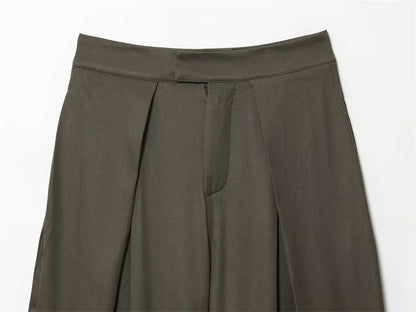 Women's Long Pants 2025 Autumn New Arrivals Military Green Pleated Loose Wide-Leg Pants Casual Fashion Stylish and Versatile