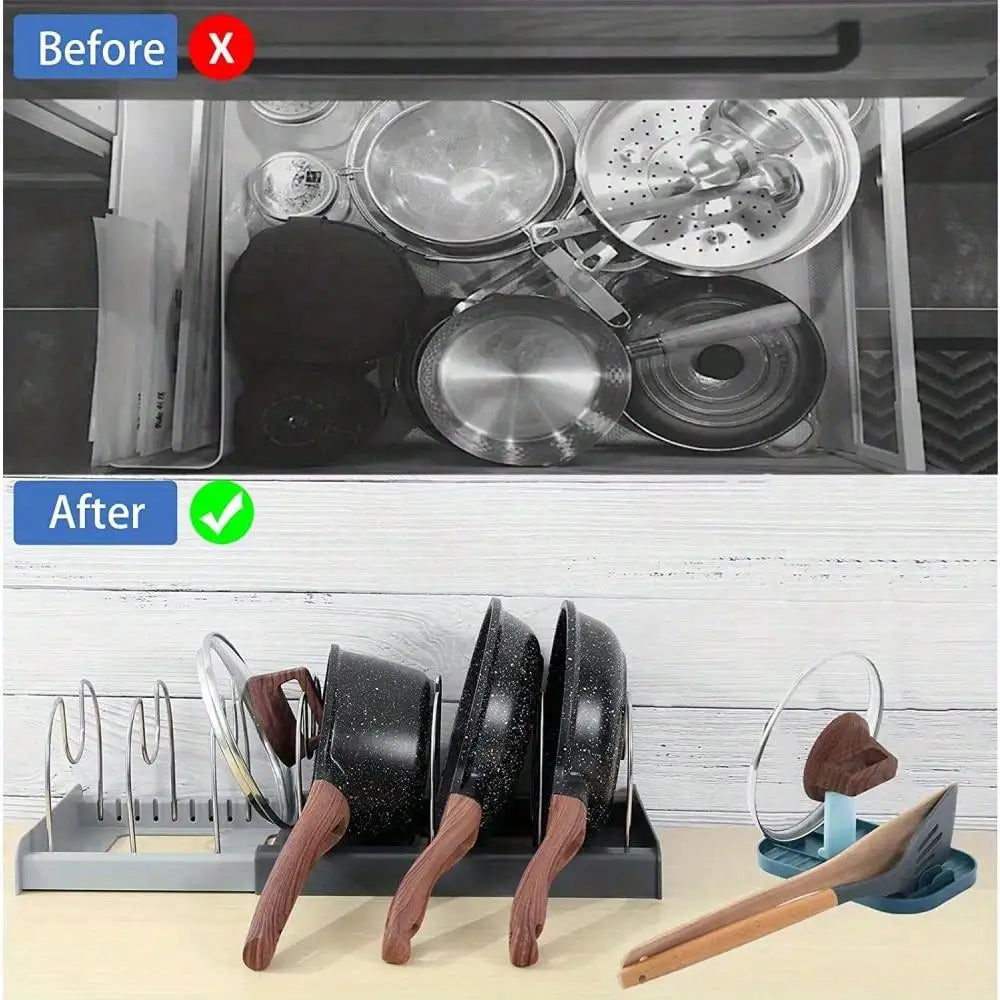 Expandable Pan & Lid Organizer Rack – Adjustable Kitchen Cabinet Holder