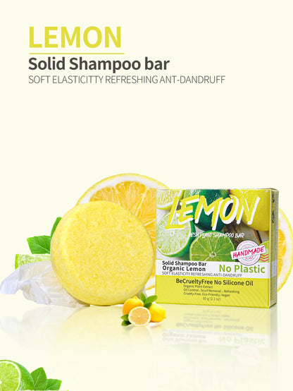 J+60g Nature Plant Lemon Solid Shampoo Refreshing Oil Control Shampoo Bar Extraction Dandruff Shampoo Vegan Soap