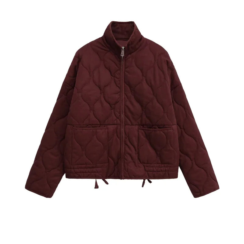 Quilted Cotton Jacket for Women Traf 2024 Winter New Arrival Zw Series Soft Lenzing Fabric Vintage Warm Coat 4088242