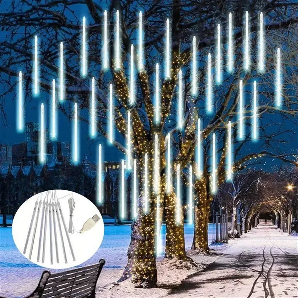 2025 30/50cm USB LED Meteor Shower Lights Falling Rain Drop Fairy String Light for Christmas Party Garden Holiday Decorations