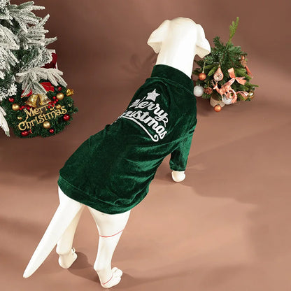 Christmas Velvet Dog Sweatshirt, “Merry Christmas” Print, Warm Soft Pullover, Red/Green, Sizes S–6XL for Small to Large Dogs