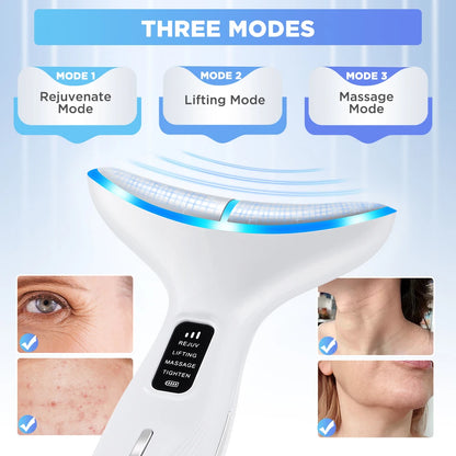 EMS Three Color Light Firming Rejuvenating Neck Beauty Device Skin Ion Importer Facial Lifting Neck Lines Wrinkles Device