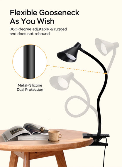 Reading Light, USB Clamp Lamp for ChildReading Book in Bed at Night, LED Small DeskLamp with Adjustable Gooseneck Clip