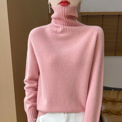 Women's Clothing New Fashion Autumn And Winter Merino Wool Pullover Solid Color Long Sleeve Basic Thermal Top 100% Wool Sweater