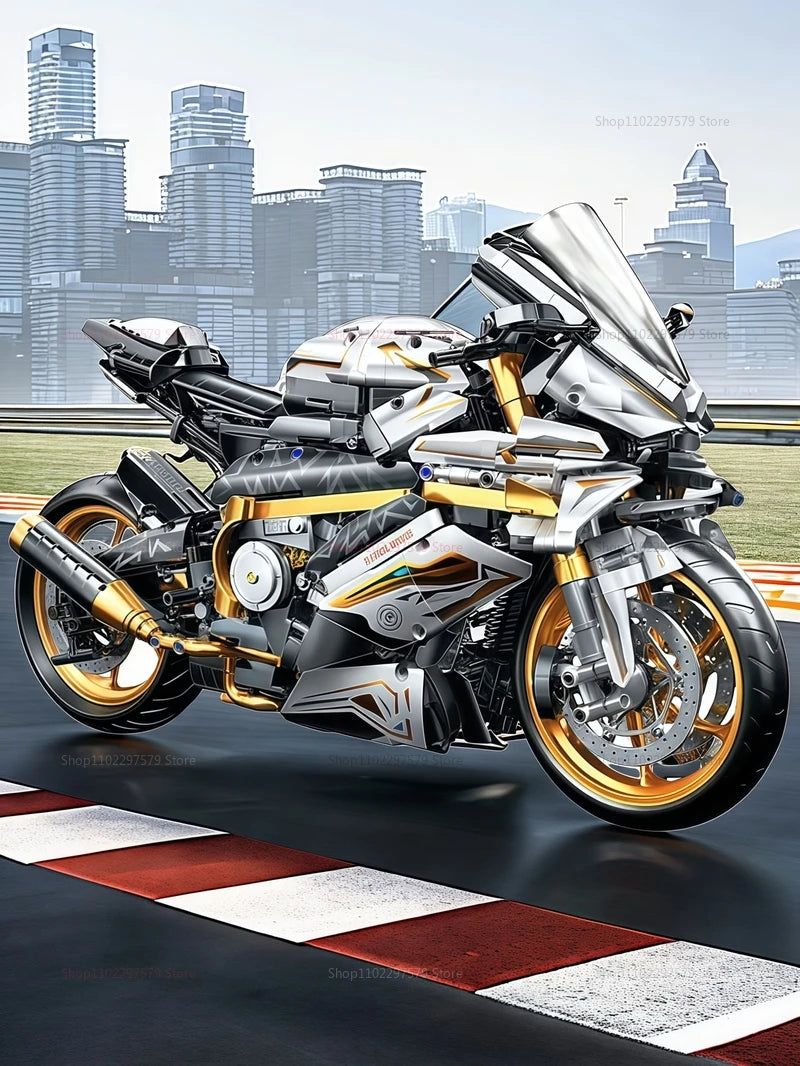 2000PCS+ 1:5 MOC Technical Platinum Motorcycle Model Building Blocks Racing Motorcycle Display Set for  Kid Adults Birthday Gift