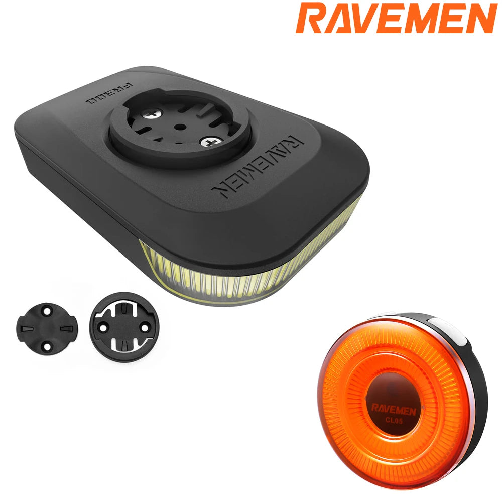 RAVEMEN Bike Light Set Bicycle LED Front Rear Head Rechargeable Lamp LS06(FR300+CL05) Headlight For Garmin Wahoo Taillight Set