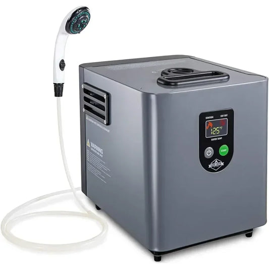 HOME.Hike Crew Portable Propane Water Heater & Shower Pump – Compact Outdoor Cleaning Showering System w/LCD Auto Safety Shutoff