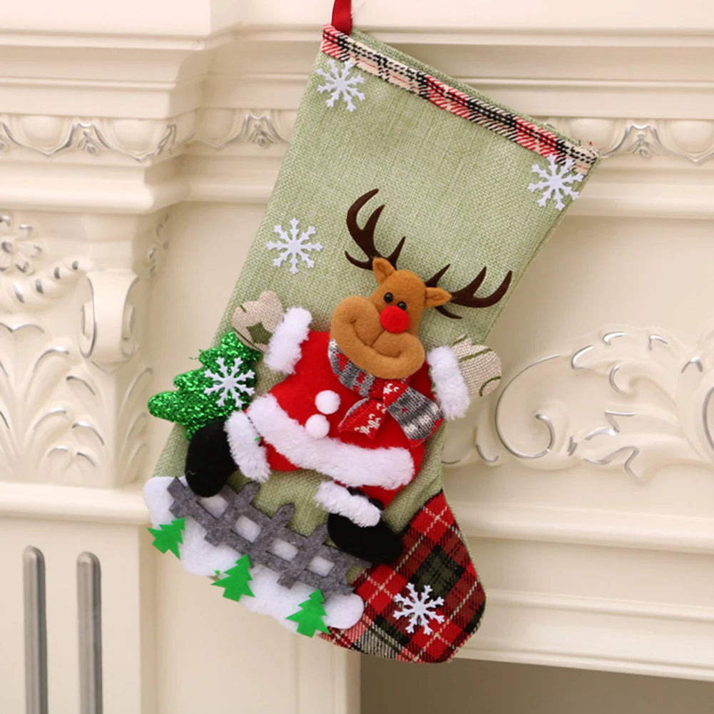 4Pcs Christmas Stockings Set Large Capacity Christmas Ornament Sock Santa Claus/Snowman/Bear/Elk for Home Classroom Party