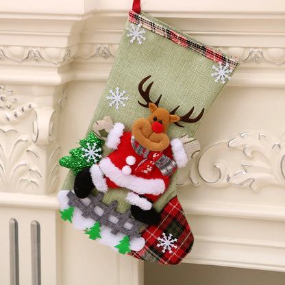 4Pcs Christmas Stockings Set Large Capacity Christmas Ornament Sock Santa Claus/Snowman/Bear/Elk for Home Classroom Party