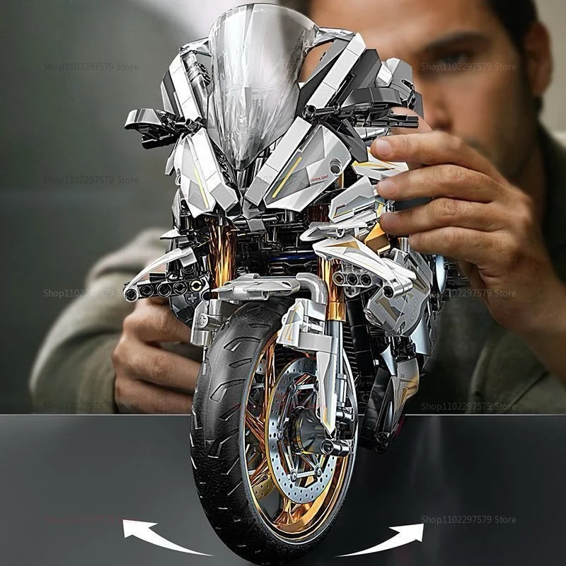 2000PCS+ 1:5 MOC Technical Platinum Motorcycle Model Building Blocks Racing Motorcycle Display Set for  Kid Adults Birthday Gift