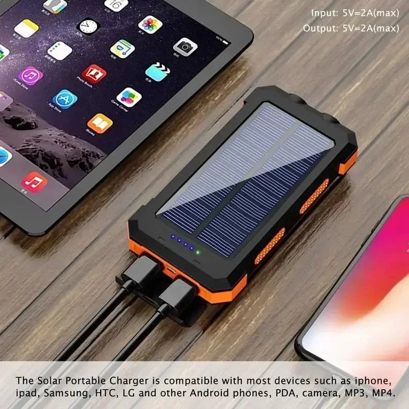 10000mAh Solar Power Bank 4-in-1 Camping Light Compass Hiking Emergency Charger