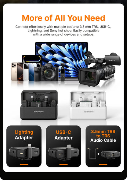 Saramonic Ultra Wireless Lavalier Microphone for iPhone Android USB-C Smartphones DSLR Cameras Streaming Video Recording Youtube