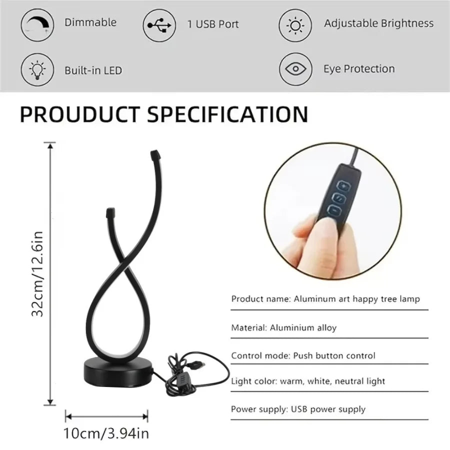 A modern wrought iron table lamp powered by USB - three tone light