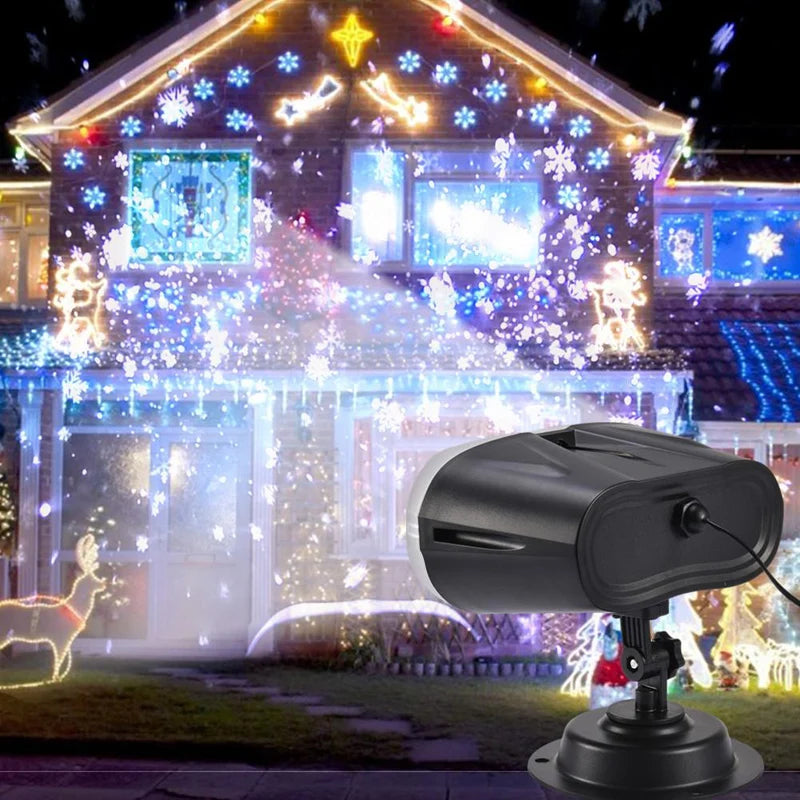 2025 Upgraded LED Snowflake Projector Light 2-in-1 Outdoor Waterproof Christmas Halloween Decor with Snowfall Pattern Party Lamp
