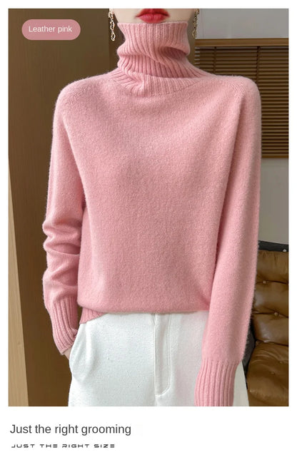 Women's Clothing New Fashion Autumn And Winter Merino Wool Pullover Solid Color Long Sleeve Basic Thermal Top 100% Wool Sweater