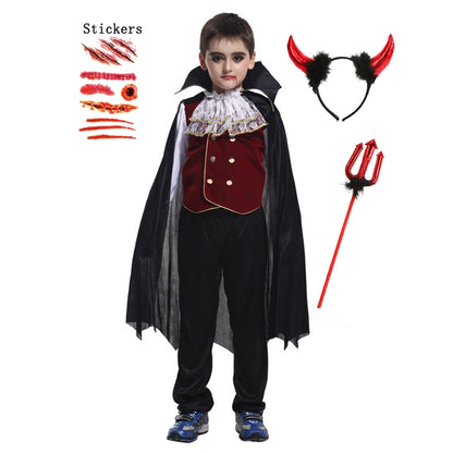 Halloween Fantasy Children's Costumes Ghost Bride Gothic Cosplay Girls Red Vampire Day of The Dead Kids Costumes for Boy Girl