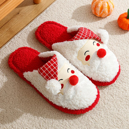 Fashion Christmas Santa Claus Slippers Women Indoor Cute Cartoon Soft Sole Comfy Winter Bedroom Warm Anti-slip Cotton Homeshoes