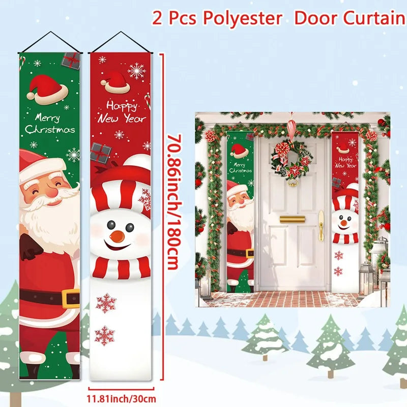 Merry Christmas Door Banner Decoration 2025 Christmas Decor for Home Xmas Hanging Ornaments Navidad Noel Gifts New Year 2026