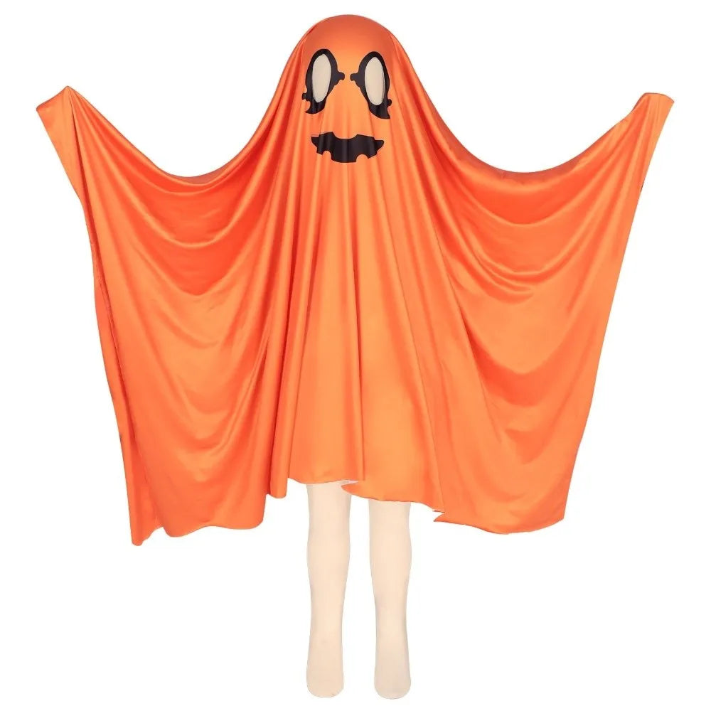 White Halloween Cloak Cape Fright Clothes Trick-or-Treat Spooky Pumpkin Cloak Smock Style with Hat Ghost Cosplay Costume Men