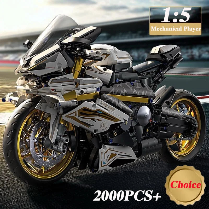 2000PCS+ 1:5 MOC Technical Platinum Motorcycle Model Building Blocks Racing Motorcycle Display Set for  Kid Adults Birthday Gift