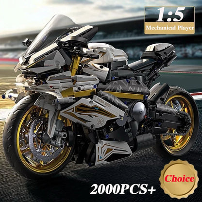 2000PCS+ 1:5 MOC Technical Platinum Motorcycle Model Building Blocks Racing Motorcycle Display Set for  Kid Adults Birthday Gift