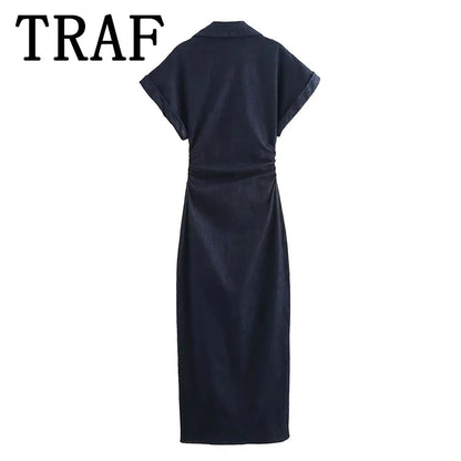 Women’s Denim Midi Dress – Casual A-Line Summer Look