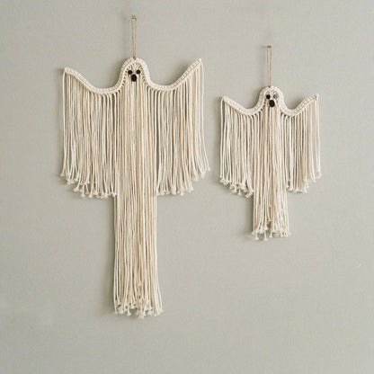 Halloween Ghost Wall Hanging Decor, Macrame Fringe Spooky Ghost Ornaments, for Home, Living Room, Fireplace, Haunted House Decor