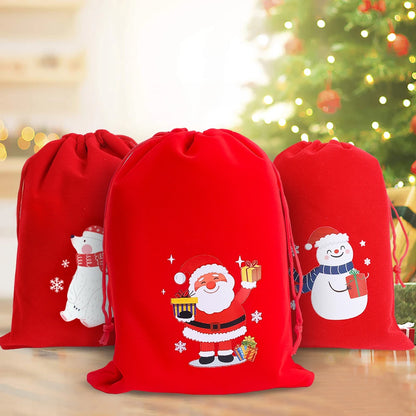 1/30pcs Christmas Gift Bags Red Velvet Drawstring Pouch Bulk Santa Candy Packaging Snack Wrapping Bag Wedding Party Favors Decor