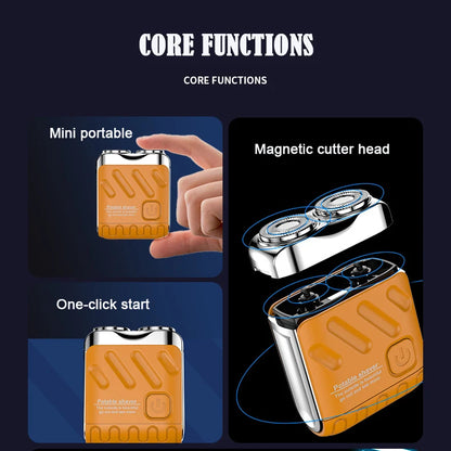 Mini Shaver On-The-Go, Portable Electric Shaver for Men, Dry Shave, USB-C，IPX7 Waterproof Easy Cleaning, Battery Indicator