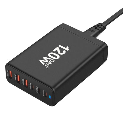 120W GAN Charger 6-port USB Type C PD Charger Fast Charge 3.0 USB Type C Fast Charger Mobile USB Charger Tablet Charger