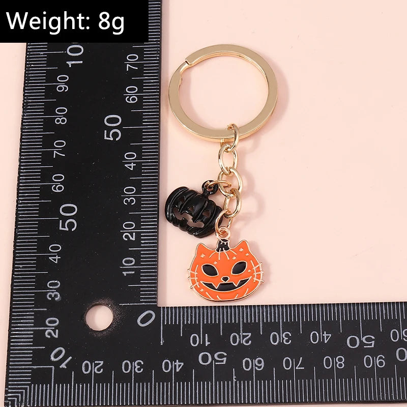 Aihua Gold Color Fashion Halloween Keychain Enamel Creepy Ghost Spider Mummy Pumpkin Keychains Keyring for Women Halloween Night