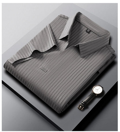 Men’s Breathable Ice Silk Stripe Polo Shirt – Summer Casual