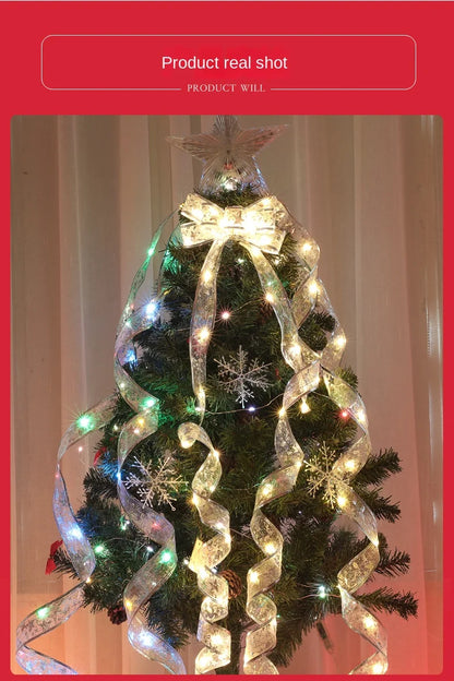 Christmas Decoration LED Ribbon Fairy Lights Christmas Tree Ornaments for Home 2025 DIY Bows Light String Navidad New Year 2026