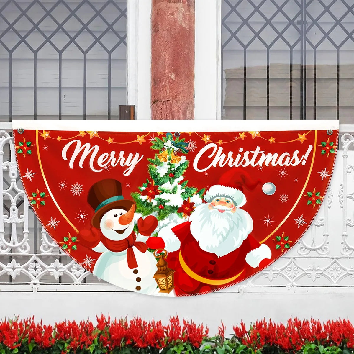 Christmas Fan-shaped Flag Outdoor Hanging Banner Christmas Decoration for Home 2025 Xmas Flag Navidad Natal Gifts New Year 2026