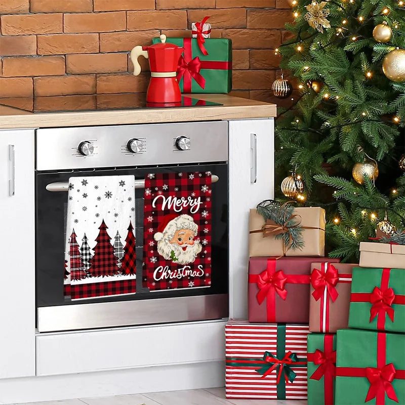 2pcs Christmas Kitchen Towels Merry Christmas Party Decoration 2025 Xmas Santa Claus Dish Towel Navidad Natal New Year Gift 2026