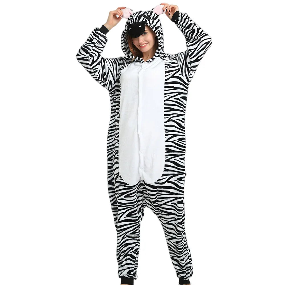 Animal Onesies Lion Tiger Leopard Wolf Fox Zebra Hippo Koala Bat Donkey Rabbit Chinchilla Frog Bee Penguin Dog Kigurumi Adult