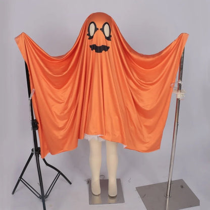 White Halloween Cloak Cape Fright Clothes Trick-or-Treat Spooky Pumpkin Cloak Smock Style with Hat Ghost Cosplay Costume Men