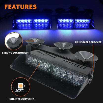 2 in 1 LED Emergency Strobe Lights for Vehicles Front/Rear Windshield with Suction Cups,Dash Deck Safety Flashing Hazard Warning