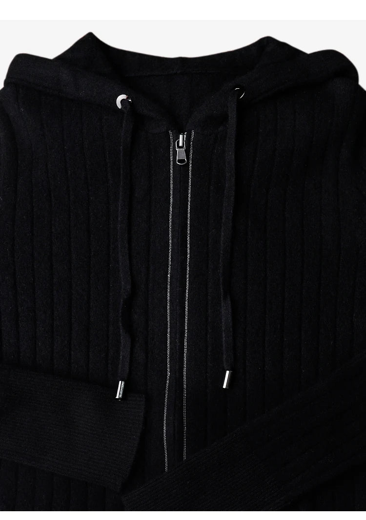 BC839 High-quality luxury brand women's long-sleeved hooded cardigan knitted sweater 94% cashmere