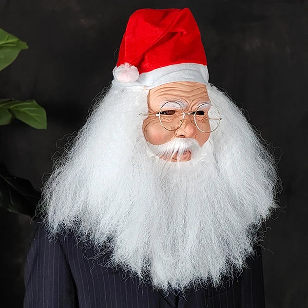 [Glasses + Mask] Popular Bearded Santa Claus Mask, Party Pranks and Funny, Natural Latex Material, Restores Details, Detailed Technology, Hand-Painted, Role-Playing, Masquerade