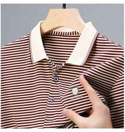 Breathable Cotton Men’s Polo Shirt – Striped Soft Summer Tee 2025