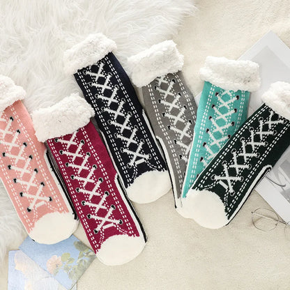 Fuzzy Fluffy Sock Women Winter Christmas Gift Warm Plush Non slip Home Sleeping Soft Female Floor Thermal Slipper Sock Snowflake