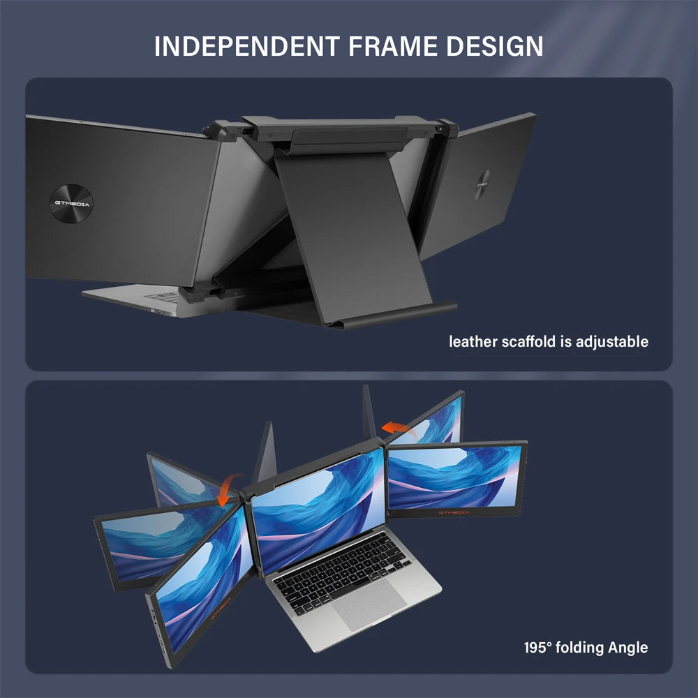 GTMEDIA 11.6Inch Portable Monitor 1920*1080 IPS FHD Triple Dual Extender Screen Full View Fold Display For 13.0-17.3Inch Laptops