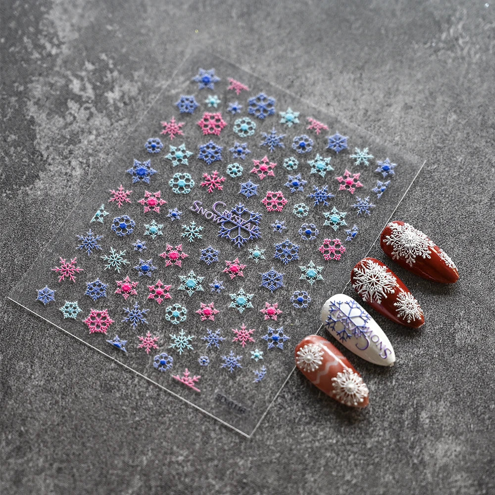 Cute Deer Christmas Nail Stickers 5D Embossed Elk Star Gingerbread Man Snowflake Santa Claus Holly DIY Winter Engraved Manicure*