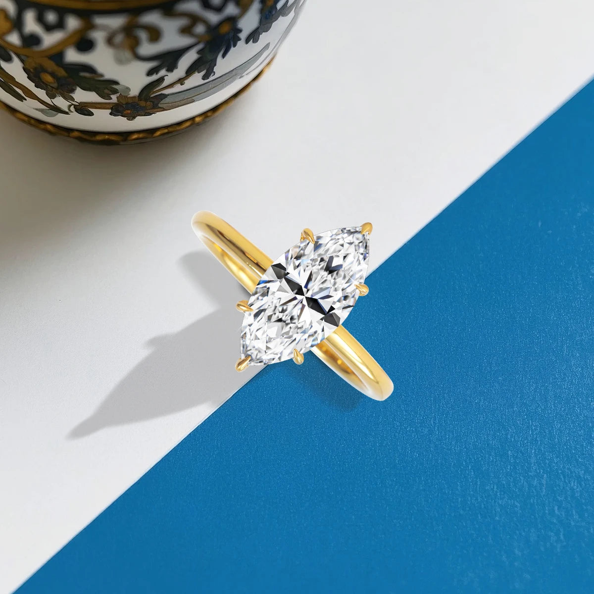 With GRA Certificate 3CT Marquise Moissanite Rings for Women 925 Silver Thin Ring Engagement Wedding Accessories Jewelry