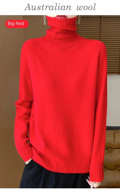 Women's Clothing New Fashion Autumn And Winter Merino Wool Pullover Solid Color Long Sleeve Basic Thermal Top 100% Wool Sweater