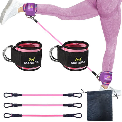 LOOGDEEL TPE Resistance Bands Ankle Straps Fitness D-Ring Support Ankle Cuffs Yoga Band Gym Guard Leg Strength Safety Extensions