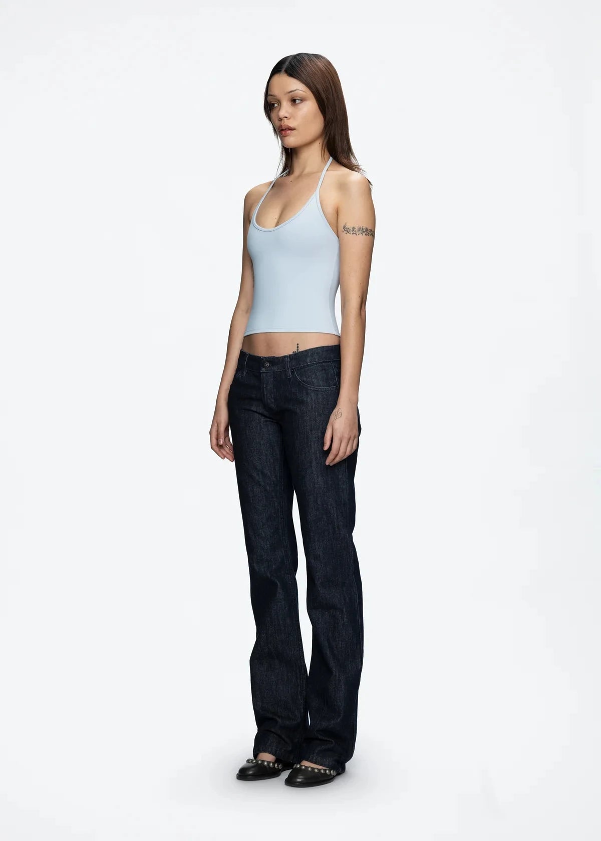 Tank Baby Blue Thin Strap Halter Small U-Neck Vest White Sexy Women's Summer Short Top